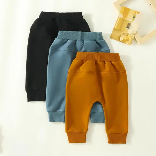 Vista 3 de Pantalones deportivos de otoño para bebé, paquete de 3 unidades de pantalones deportivos de algodón de color sólido, pantalones deportivos casuales