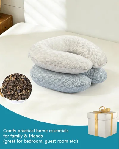 Vista 6 de Almohada de cuello de trigo sarraceno con funda de almohada de doble capa, almohadas ajustables firmes en forma de U, transpirables para un sueño