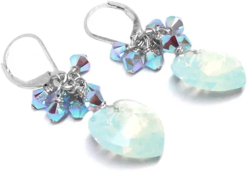 Vista 3 de 14x14mm Crystal Heart Pale Green Cluster Drop Earrings Sterling Silver or Gold-Filled