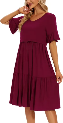 Vista 3 de Smallshow Vestido de lactancia de maternidad con volantes de manga corta para mujer
