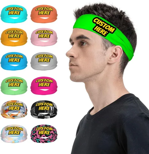 Vista 22 de Diadema deportiva personalizada para añadir cualquier foto texto, logotipo, personalizable, bandas elásticas que absorben la humedad para mujeres