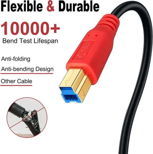 Vista 5 de Tan QY Cable USB 3.0 A macho a B macho de 1 pie, tipo A a B macho compatible con unidades de disco duro, impresoras, escáner, concentrador USB
