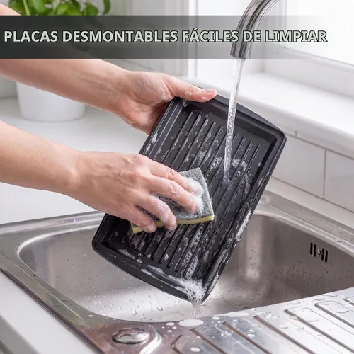 Vista 8 de OVENTE Sandwichera eléctrica 3 en 1, placas antiadherentes de 750 W, negro GPI302B Plateado negro