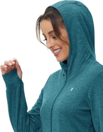 Vista 76 de TBMPOY Chaquetas con capucha y protección solar UPF 50+ para mujer, ligeras, de manga larga, para senderismo, exteriores, con cremallera completa