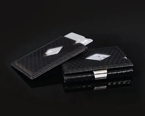 Vista 8 de EXENTRI Billetera Trifold de cuero - bloqueo RFID con clip de bloqueo de acero inoxidable