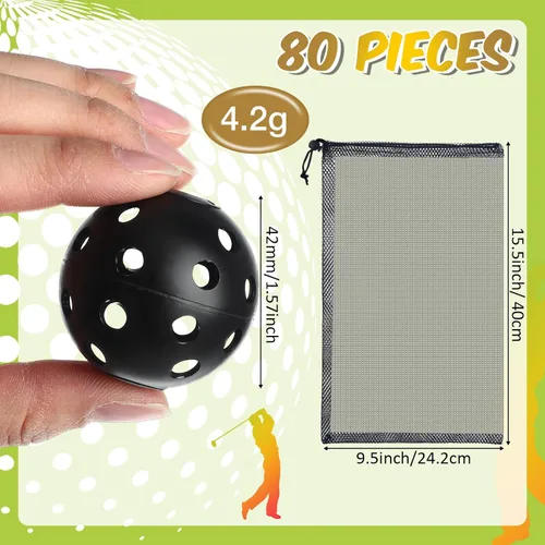 Vista 2 de MiniInflat Paquete de 80 pelotas de práctica de golf con vuelo limitado de 42 mm, pelota de entrenamiento de golf de plástico hueca con flujo