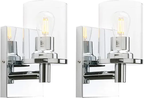 Vista 8 de Pathson Juego de 2 apliques de pared cableados, luces de tocador de pared de baño con vidrio transparente y base E26, accesorios de montaje en pared