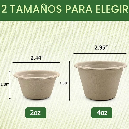 Vista 2 de CAMKYDE Vasos de Soufflé Desechables de Fibra de Bagazo de 2 oz, Paquete de 100, Vasos para Condimentos 100% Naturales Biodegradables Compostables