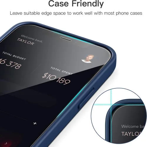 Vista 7 de JETech Protector de pantalla de cobertura completa para iPhone 12/12 Pro de 6.1 pulgadas, película de vidrio templado 9H, compatible con fundas