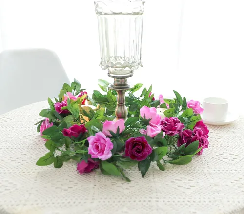 Vista 3 de Floweroyal Paquete de 2 guirnaldas de flores artificiales de 15.8 pies, flores de seda falsas de hiedra rosa para colgar en el arco de boda, fiesta
