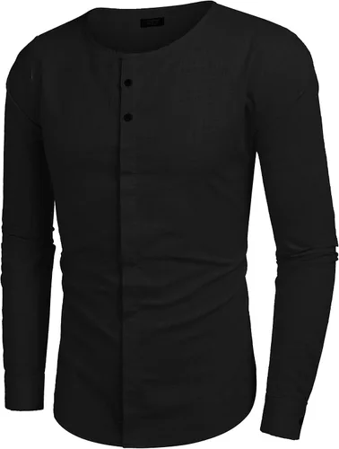 Vista 4 de COOFANDY Camisa de algodón y lino para hombre, camisa de playa casual con botones y manga larga