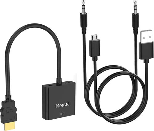 Vista 7 de Moread Adaptador activo HDMI a VGA con audio, negro