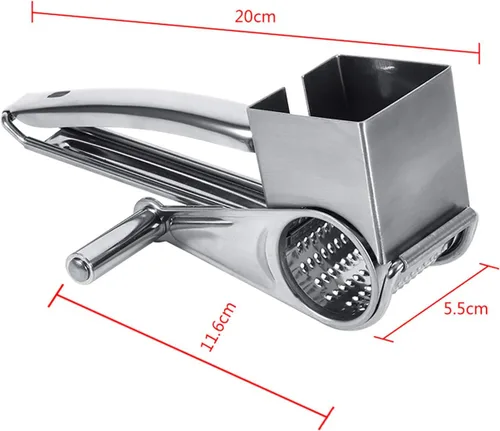 Vista 3 de Rallador de cocina multifuncional para manualidades rotativo de acero inoxidable para queso, 1 tambores Diseño elegante, herramienta de trituración
