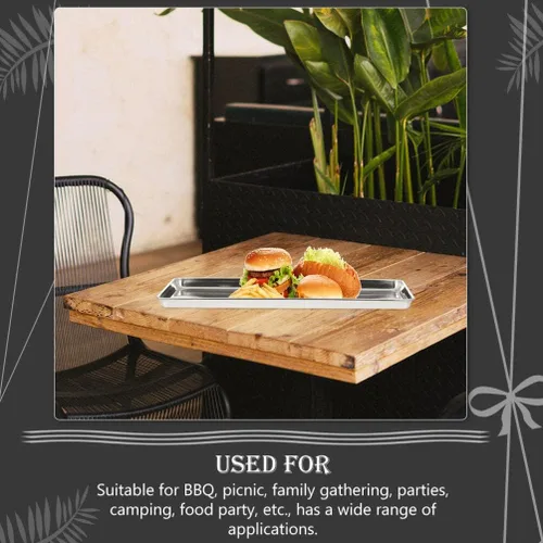 Vista 4 de Bandeja de barbacoa de acero inoxidable para servir bandeja rectangular de alimentos para hamburguesas para hornear horno de metal, platos de cena
