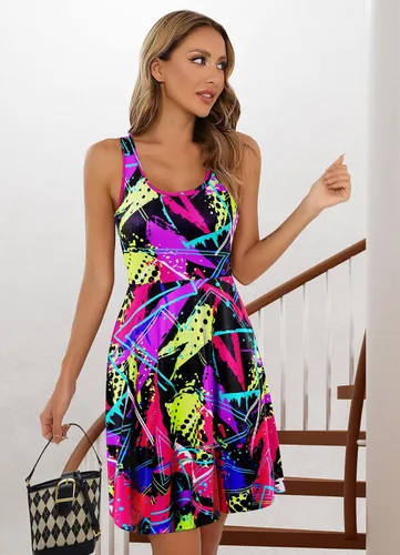 Vista 2 de uideazone - Vestido de mujer sin mangas cuello redondo de verano, para playa, casual, Midi línea A.