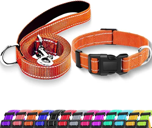 Vista 16 de Collar reflectante para perro con hebilla de bloqueo de seguridad, collares de nailon suaves y transpirables ajustables para perros pequeños Negro