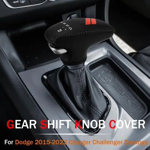 Vista 2 de LEXLEY Funda de palanca de cambios de cuero para Dodge 2015-2023 Charger Challenger, 2016-2023 Durango - Costuras negras