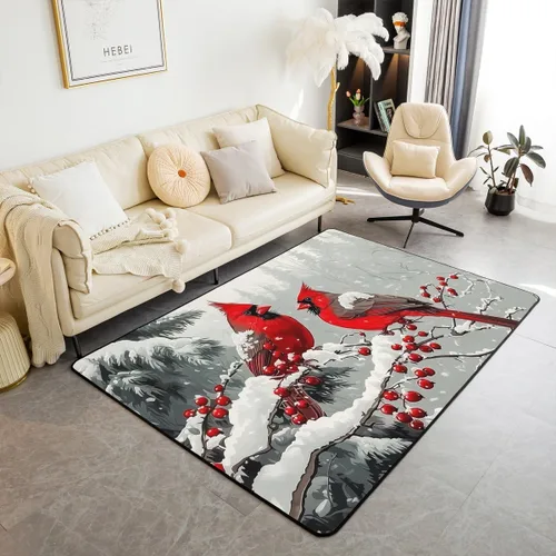 Vista 21 de Erosebridal Alfombra de área de Feliz Navidad para niños, cardenales rojos, alfombra de sala de estar, 3 x 5 mas, alfombra decorativa de cabaña