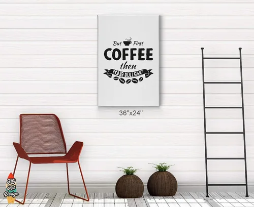 Vista 4 de HB Art Design But First Coffee then Your Bullshit Retro Style Quote Canvas Print Wall Art Coffee Bar Decor Coffee Signs Kitchen Wall Decor Dining