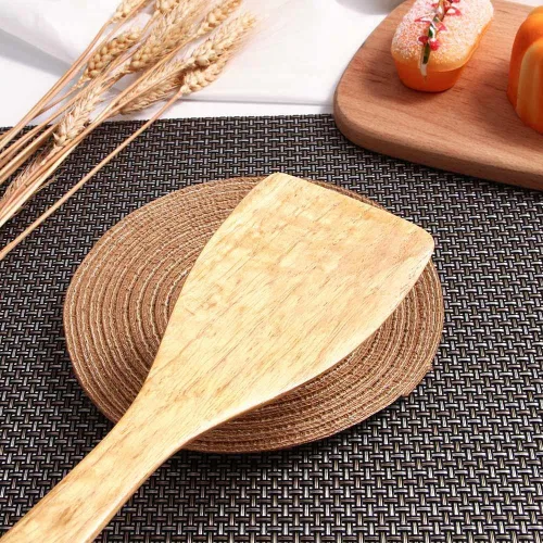 Vista 6 de Espátula de madera para cocinar, espátula de cocina de mango largo, pala de arroz, espátula antiadherente, cucharas de madera, raspador, cuchara