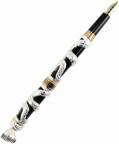 Vista 9 de Gullor Pluma Estilográfica Negro y Plata Antigua Serpiente Patrón 3D (dorado y negro)