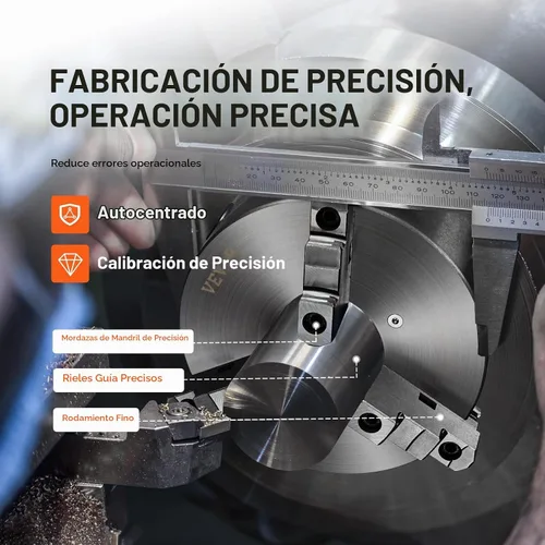 Vista 3 de VEVOR - Portabrocas para torno de 3 mandíbulas, 20,32 cm, Portabrocas autocentrante para torno, Rango de sujeción de 0,16-8 pulg/4-200 mm