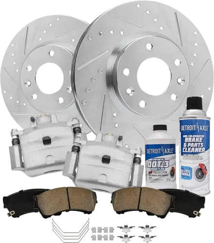 Vista 27 de Detroit Axle - Rotores de freno para Ford 2013-2019 Explorer Taurus Flex Lincoln MKT MKS, rotores de freno de disco ranurados perforados de repuesto