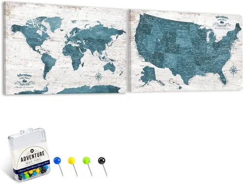 Vista 18 de IPIC - Lienzo con mapas de EE. UU. para decoración de pared, mapa con pin de empuje para marcar viajes, mapa de viaje impreso de EE. UU.