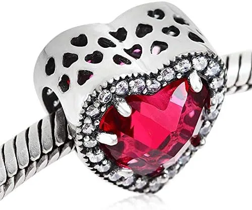 Vista 3 de Abalorios de corazón radiante de plata de ley 925 calada con piedra para pulsera Pandora Europea