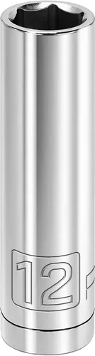 Vista 22 de Powerbuilt 3/8 de pulgada x 1/2 pulgada SAE Deep Socket, 12 puntos, cromo-vanadio, marca de tamaño - 940046