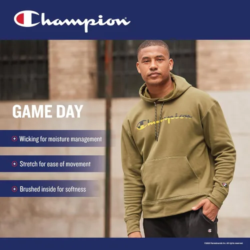 Vista 4 de Champion Sudadera con capucha para hombre, día de juego que absorbe la humedad transpirable elástica con capucha para hombre