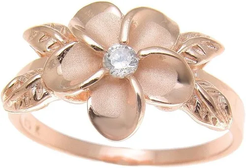 Vista 3 de Arthur's Jewelry - Anillo de plata de ley 925, chapado en oro rosa, diseño de plumeria hawaiana con circonita cúbica, tamaño 3 a 10