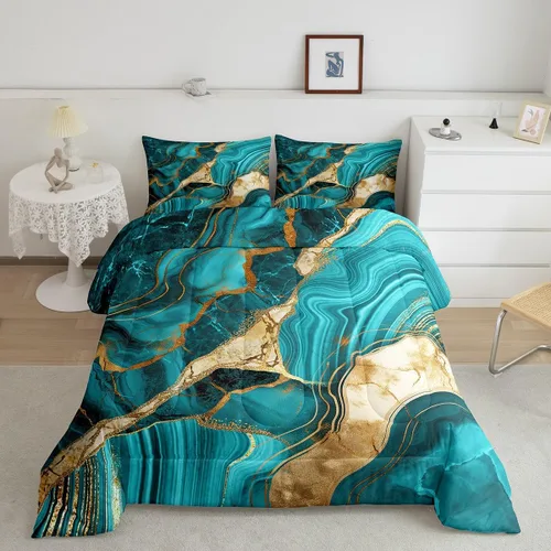Vista 8 de Juego de edredón de mármol negro individual, ropa de cama dorada agrietada para adultos, hombres y mujeres, juegos de edredón de textura metálica