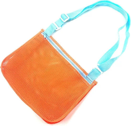 Vista 9 de UTTPLL Bolsa de playa de malla colorida ajustable para niños, bolsa de red de secado rápido para conchas marinas que recolecta arena juguete