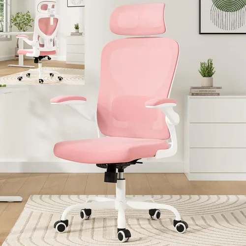 Vista 8 de Sillas de oficina ergonómicas de malla con soporte lumbar y reposacabezas ajustable, cómoda silla de escritorio para computadora con respaldo alto