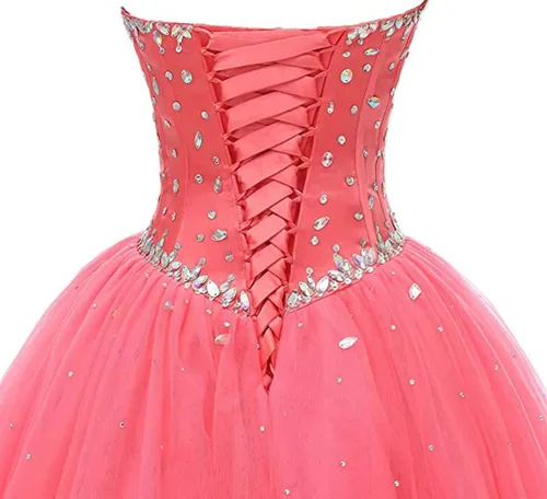 Vista 6 de Likedpage - Vestido de tul con escote de corazón para mujer, diseño para bailes, fiestas, graduaciones y quinceañeras