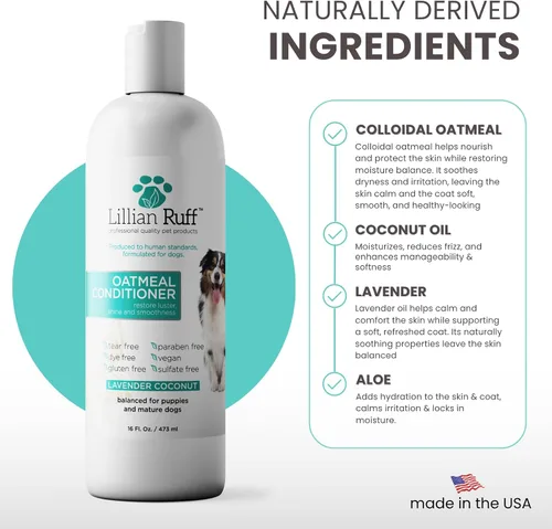 Vista 4 de Lillian Ruff PRO Formula - Acondicionador de avena para perros, alivio nutritivo y calmante para alergias y pieles sensibles, desenreda, suaviza