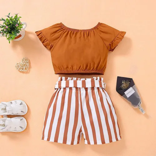 Vista 3 de Conjunto de faldas de piña para niños pequeños y niñas con hombros descubiertos de frutas + tutú con volantes faldas, vestido de verano