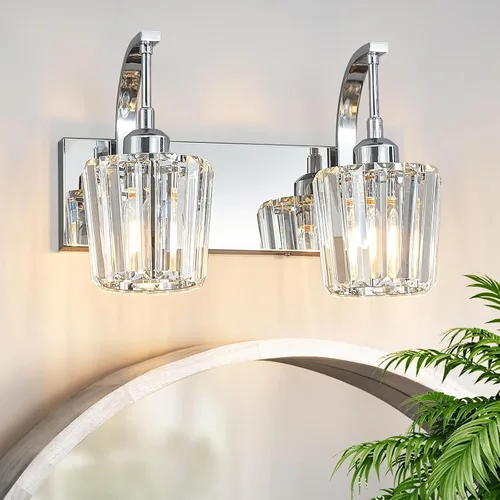 Vista 8 de Luces de tocador de cristal de 3 luces negras para tocador de baño, modernas lámparas de baño de cristal sobre espejo de 23.62 pulgadas de largo