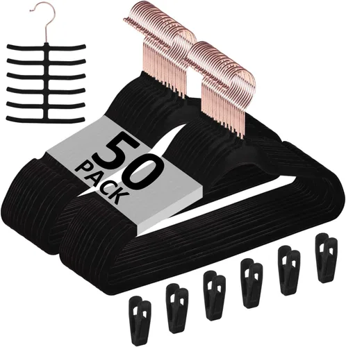 Vista 20 de VECELO Perchas de Terciopelo Premium para Ropa de Servicio Pesado (Paquete de 25) - Antideslizantes y que Ahorran Espacio con 6 Clips para Dedos