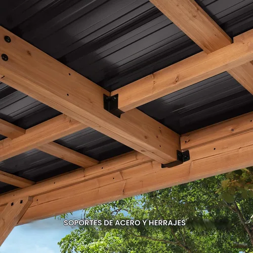 Vista 8 de Backyard Discovery Kingsport Garaje de madera de cedro para exteriores de 20 x 12 pies con techo inclinado de acero galvanizado resistente, soporte