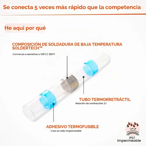 Vista 2 de 50 Piezas Kit de Conectores de Alambre Termorretráctiles Sellados con Soldadura Impermeables, Conectores de Alambre Termorretráctiles para Empalmes