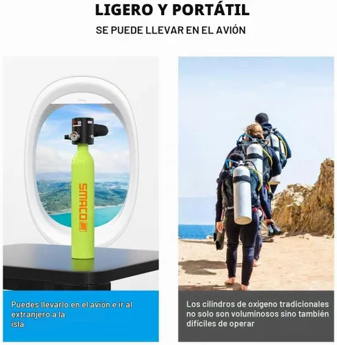 Vista 5 de SMACO S300 Mini Scuba Tank Handheld Diving Lung Air Tank 0.5L