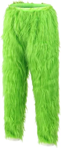 Vista 3 de Disfraz de Papá Noel de monstruo peludo verde navideño para hombres, 7 piezas, traje de Papá Noel para adultos, juego de traje de Navidad incluye