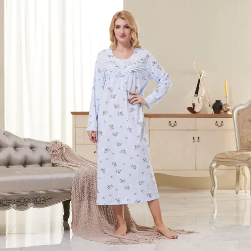Vista 4 de Keyocean. - Camisón largo para mujer, de algodón, suave, ligero, ropa de dormir y de descanso para el verano.