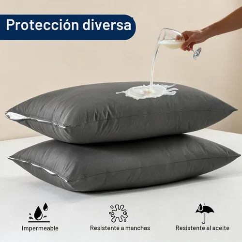Vista 2 de SheRest Juego de 2 protectores de almohada ultra suaves impermeables tamaño Queen, fundas de almohada transpirables y silenciosas con cremallera