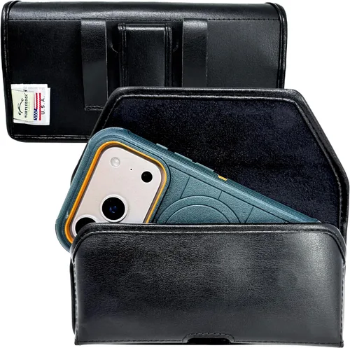 Vista 19 de Turtleback Soporte para cinturón para iPhone 17 Pro y 17Air, pequeño se adapta con fundas delgadas MagSafe o TechWave, funda horizontal de cuero