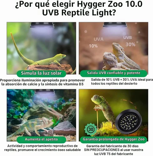 Vista 4 de UVB Light for Reptiles with Dimming, LED UVB Light Bulb Fixture for Bearded Dragon Gecko Lizard Turtle Snake, Adjustable Brightness UVA UVB Lamp for