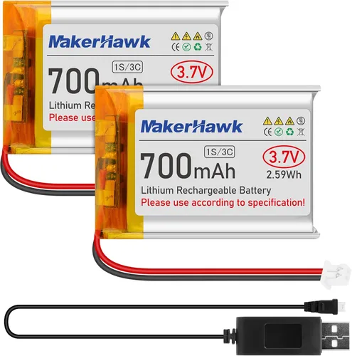 Vista 10 de MakerHawk Batería Lipo de 3,7 V 700 mAh Batería recargable de polímero de litio 603040 Micro Ph1.25 Conector Circuito de protección integrado