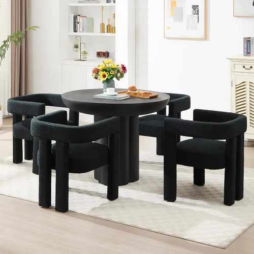 Vista 3 de Juego de 4 Sillas de Comedor Modernas, Sillas Barrel para Sala de Estar, Sillón de Tela, Silla Barrel Tapizada para Sala de Estar Cocina Recepción